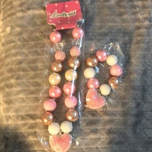 Kids necklace set heart pearl new